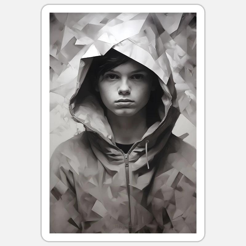 Garçon timide Sticker taille S (10 x 10 cm)