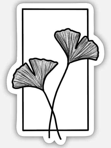 Pflanze: Ginko - Sticker Größe S (10 x 10 cm) - Mattweiß