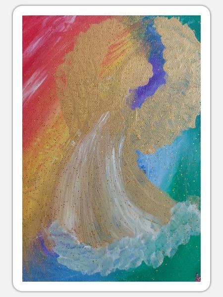 Regenbogenengel - Engel des Einklangs - Engelbild - Sticker Größe S (10 x 10 cm) - Mattweiß