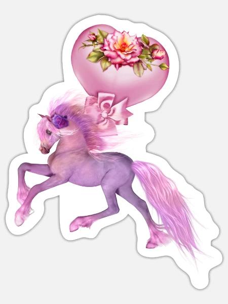 Wunderschönes Fantasy-Fohlen mit Herzen. - Sticker Größe S (10 x 10 cm) - Mattweiß