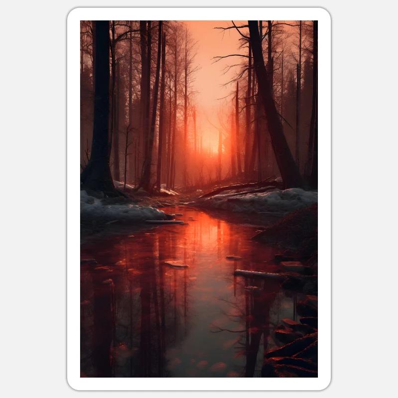 Wald Bach Blut - Sticker Größe S (10 x 10 cm) - Mattweiß