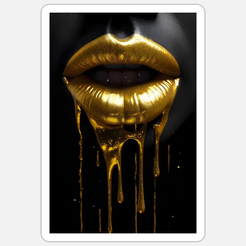 Lips Wealth Gold - Sticker taille S (10 x 10 cm) - blanc mat