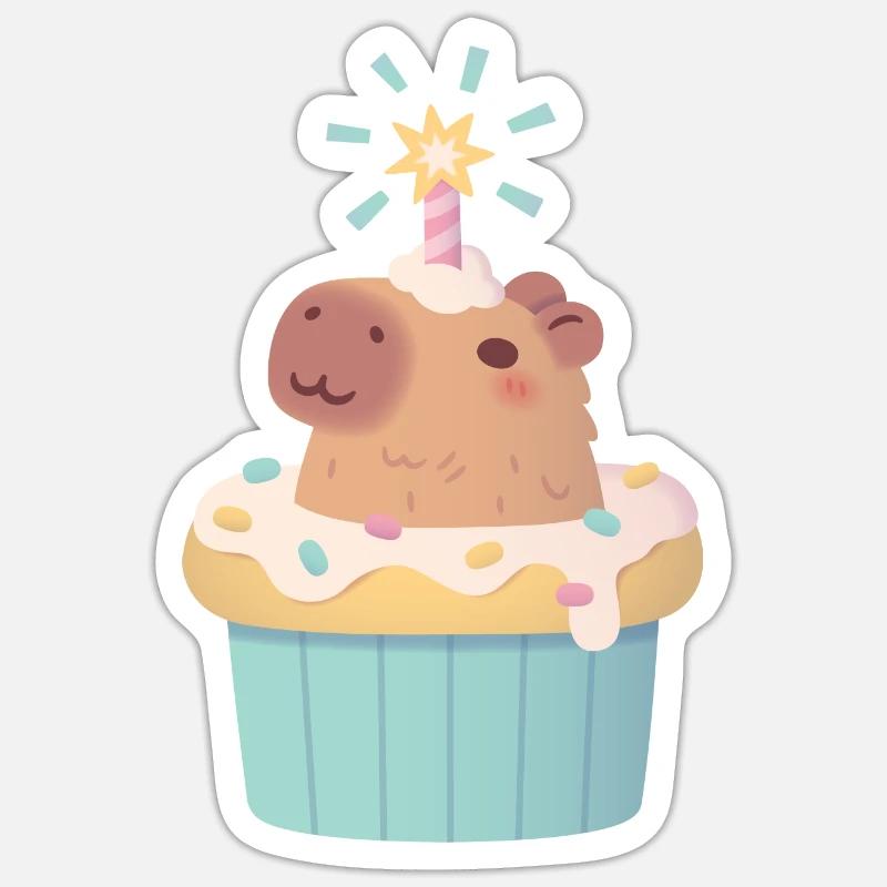 Cute Capybara In Cupcake Funny - Sticker size S (10 x 10 cm) - white matte