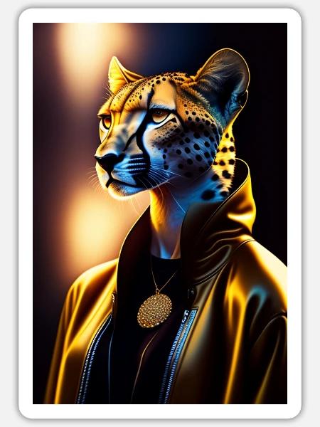 Cheetah wearing urban fashion - Sticker Größe S (10 x 10 cm) - Mattweiß