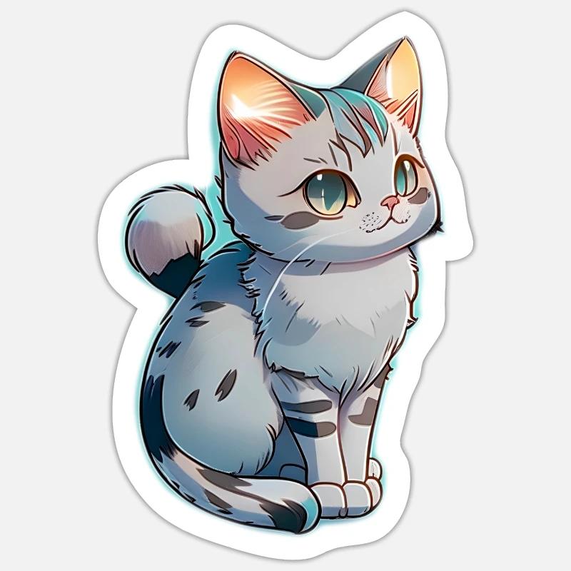 mignon petit chaton gris - Sticker taille S (10 x 10 cm) - blanc mat