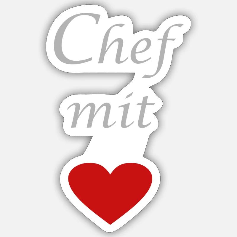 Chef mit Herz - Sticker Größe S (10 x 10 cm) - Mattweiß