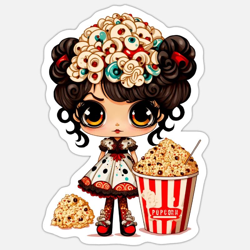 Lady Sweet Popcorn - Sticker taille S (10 x 10 cm) - blanc mat