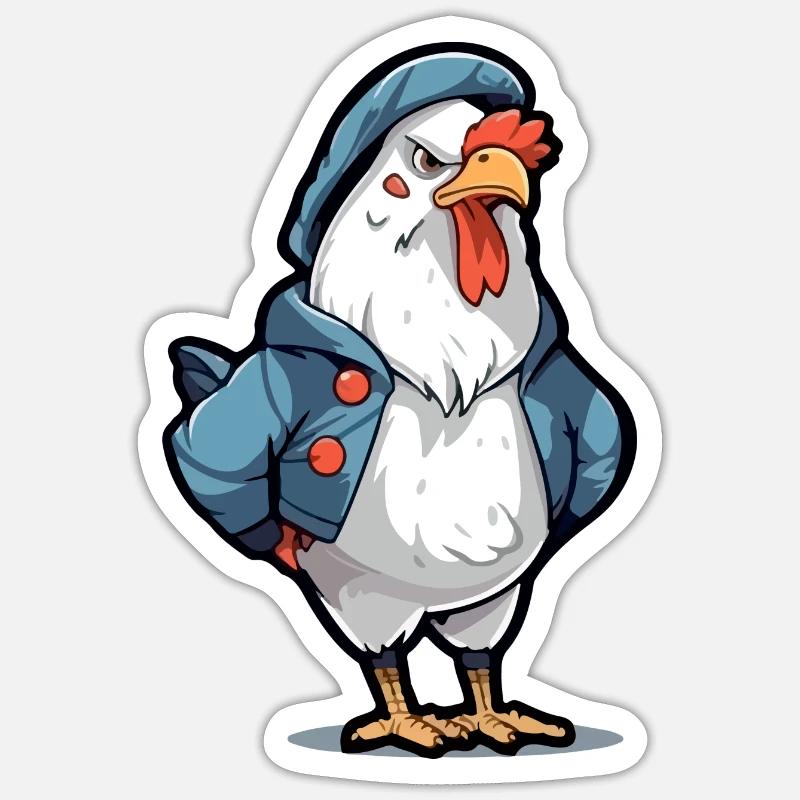 Bobby le coq grognon - Sticker taille S (10 x 10 cm) - blanc mat