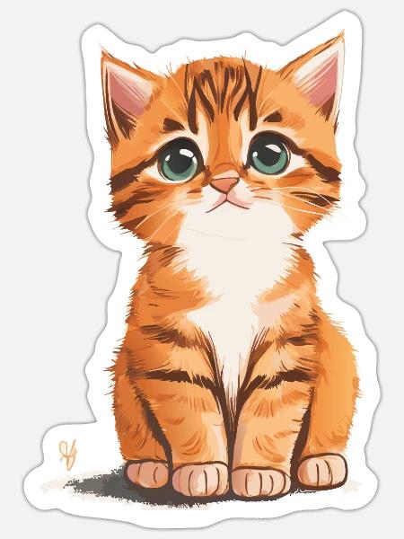 Süße Katze - Stubentiger - Sticker Größe S (10 x 10 cm) - Mattweiß