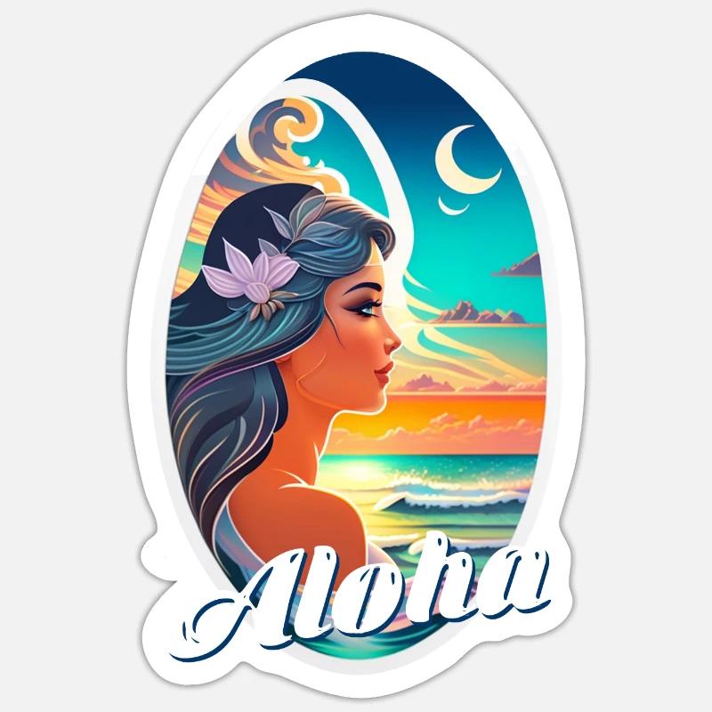 Aloha - surf - retro - Sticker taille S (10 x 10 cm) - blanc mat
