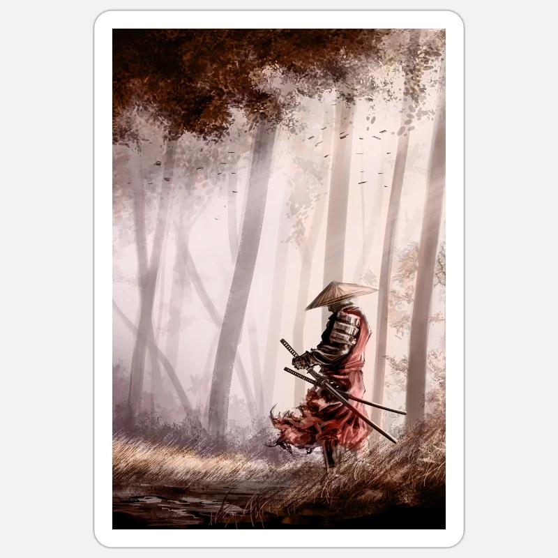 Le samouraï solitaire - Sticker taille S (10 x 10 cm) - blanc mat
