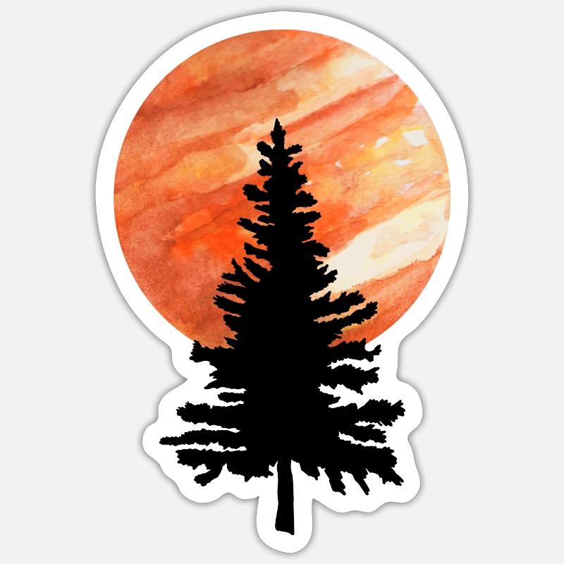 Pine tree and moon - Sticker size S (10 x 10 cm) - white matte