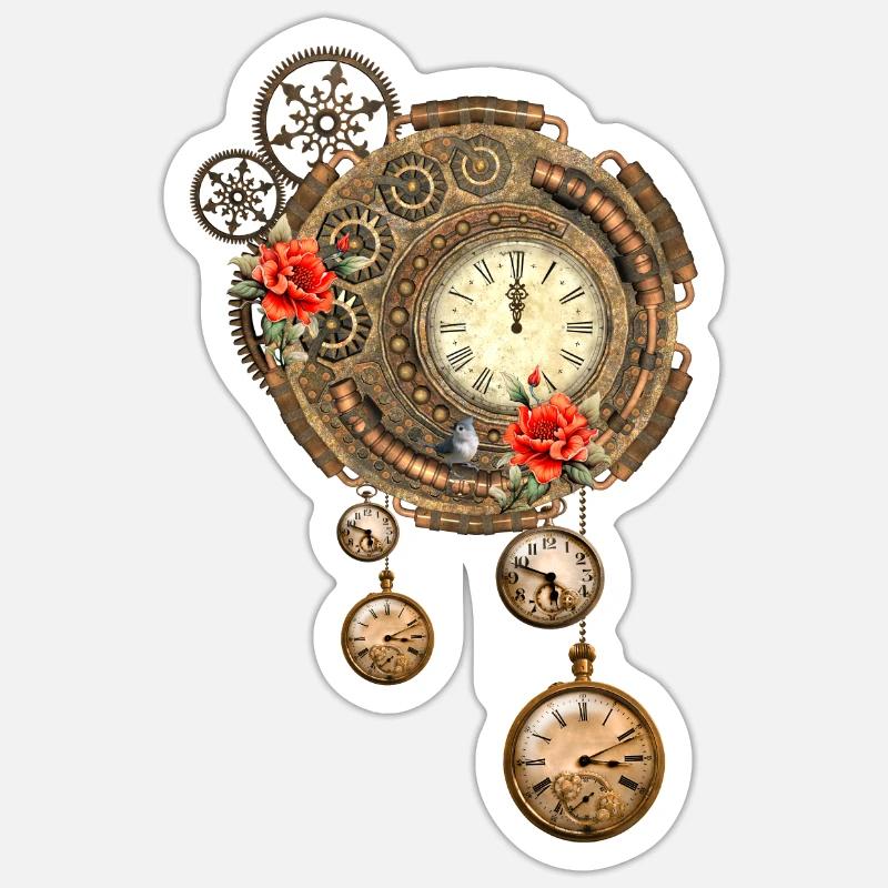 Wunderbare Steampunk-Uhr - Sticker Größe S (10 x 10 cm) - Mattweiß