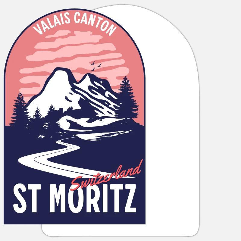 Saint-Moritz Suisse Valais - Sticker taille S (10 x 10 cm) - blanc mat