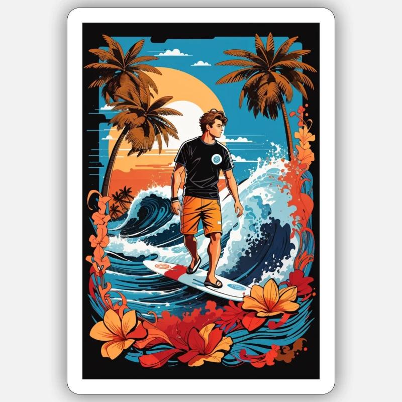 Garçon surfeur - Sticker taille S (10 x 10 cm) - blanc mat