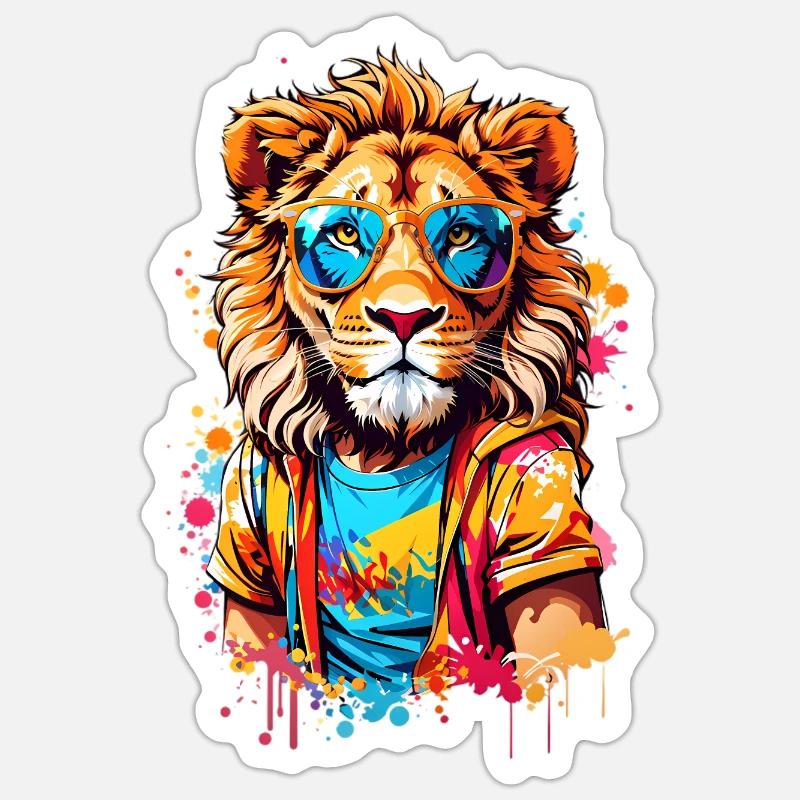 Cool Lion - Sticker taille S (10 x 10 cm) - blanc mat