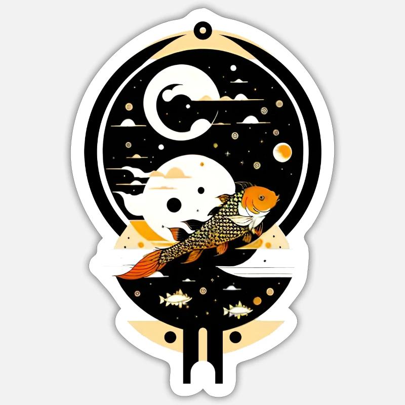 koi stylée - Sticker taille S (10 x 10 cm) - blanc mat