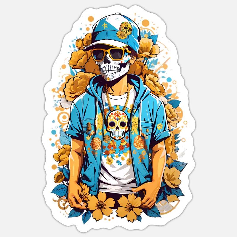 Crâne de sucre - Sticker taille S (10 x 10 cm) - blanc mat