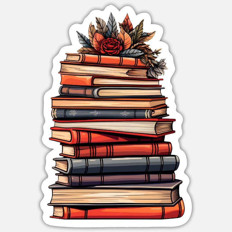 Stack of Books - Reading, Knowledge and Imagination. Sticker size S (10 x 10 cm)
