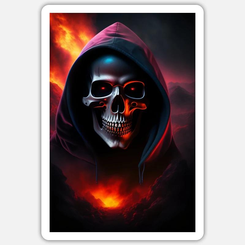 Gesicht des Todes mit einem geernteten und beängstigenden Kapuzenpullover in der Sticker Größe S (10 x 10 cm)