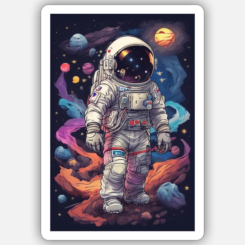 retro illustrations austronaut space - Sticker Größe S (10 x 10 cm) - Mattweiß