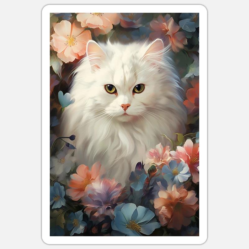 Katze im Blumenbeet - Sticker Größe S (10 x 10 cm) - Mattweiß