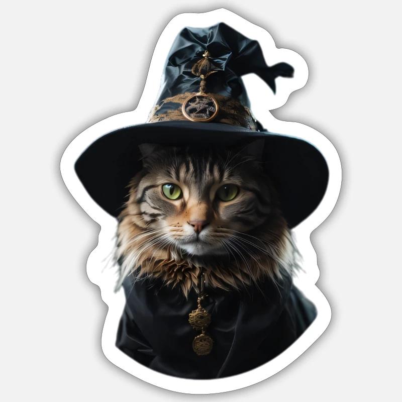 Witch Cat Halloween Sticker size S (10 x 10 cm)