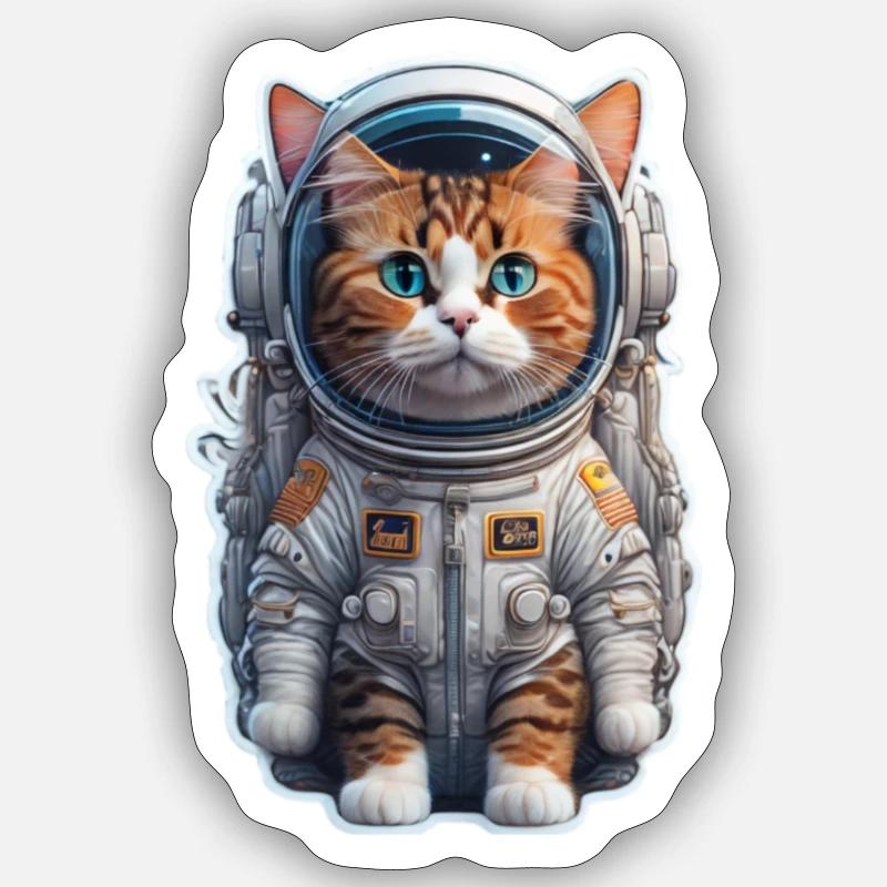 Chat astronaute - Sticker taille S (10 x 10 cm) - blanc mat