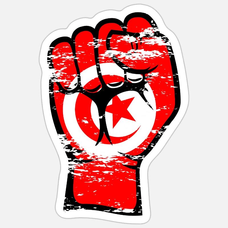 Tunisie Drapeau Poing Main Symbole utilisé - Sticker taille S (10 x 10 cm) - blanc mat