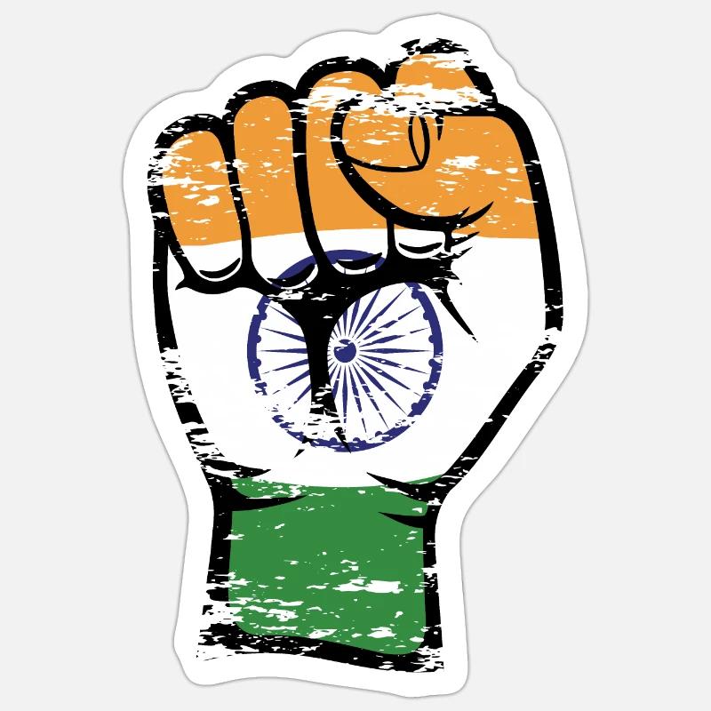 Drapeau de l’Inde Poing Main Symbole utilisé Sticker taille S (10 x 10 cm)