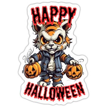 Gruseliger Tigermit Halloween Design - Sticker Größe S (10 x 10 cm) - Mattweiß - Vorne