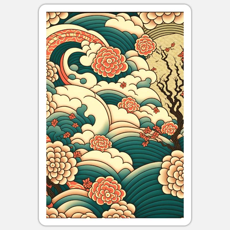 Wave Roses Ukiyo Clouds Pattern Sticker size S (10 x 10 cm)