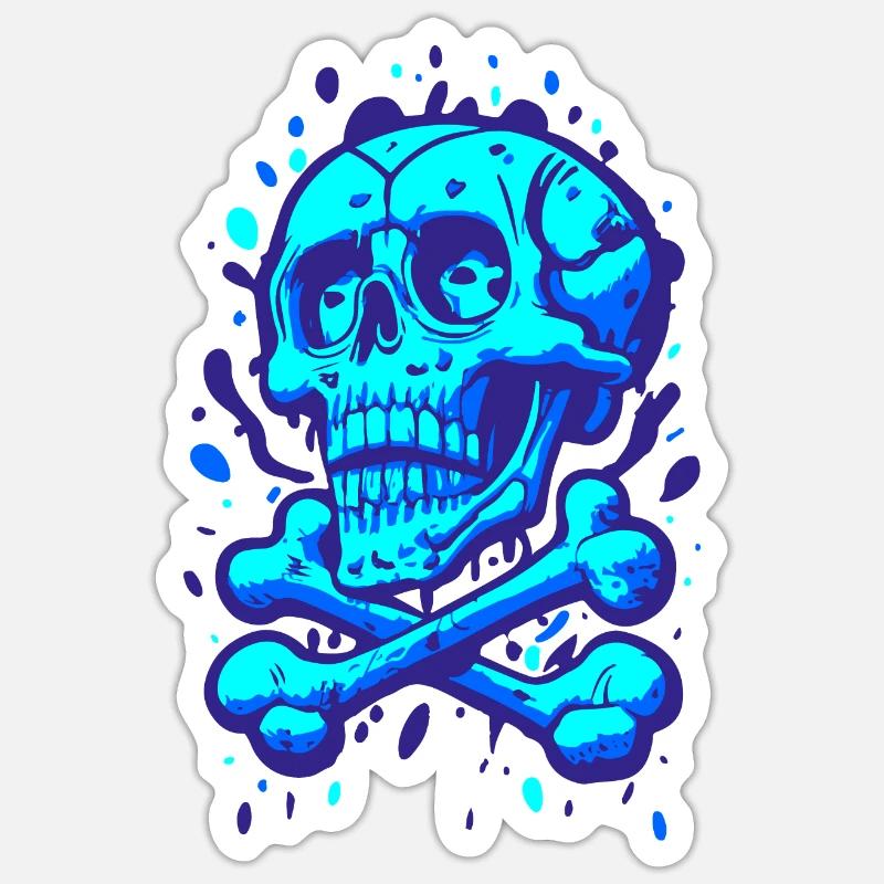 Graffiti Pirate Crâne Bleu - Sticker taille S (10 x 10 cm) - blanc mat