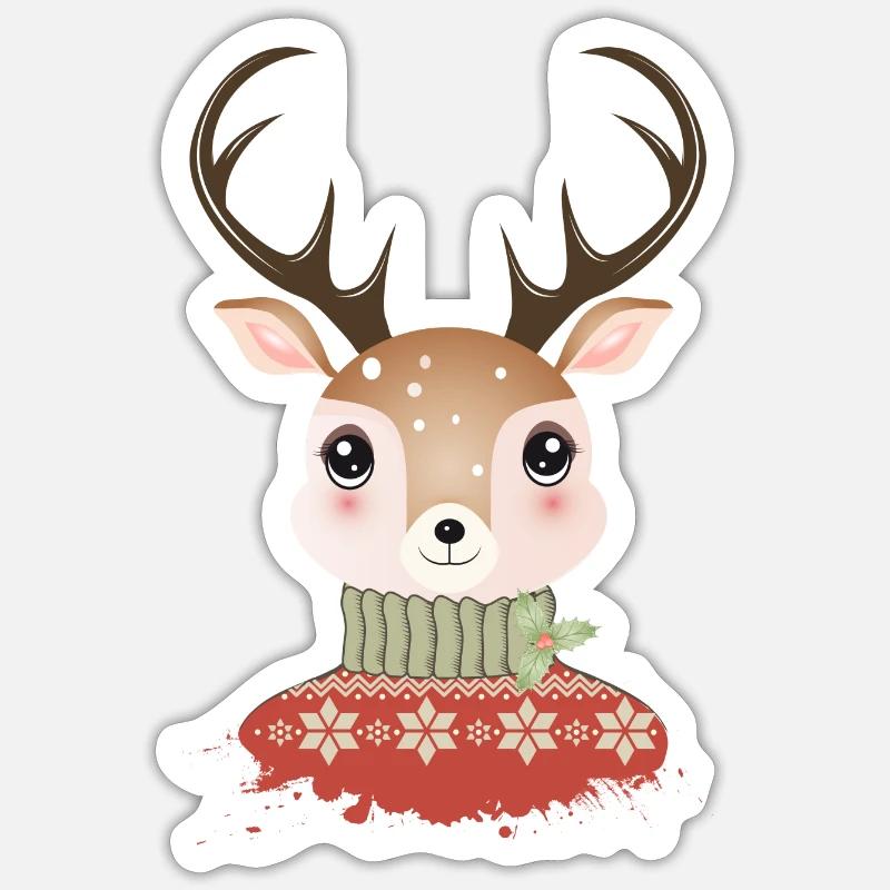 cerf chic mignon avec pull de Noël Sticker taille S (10 x 10 cm)