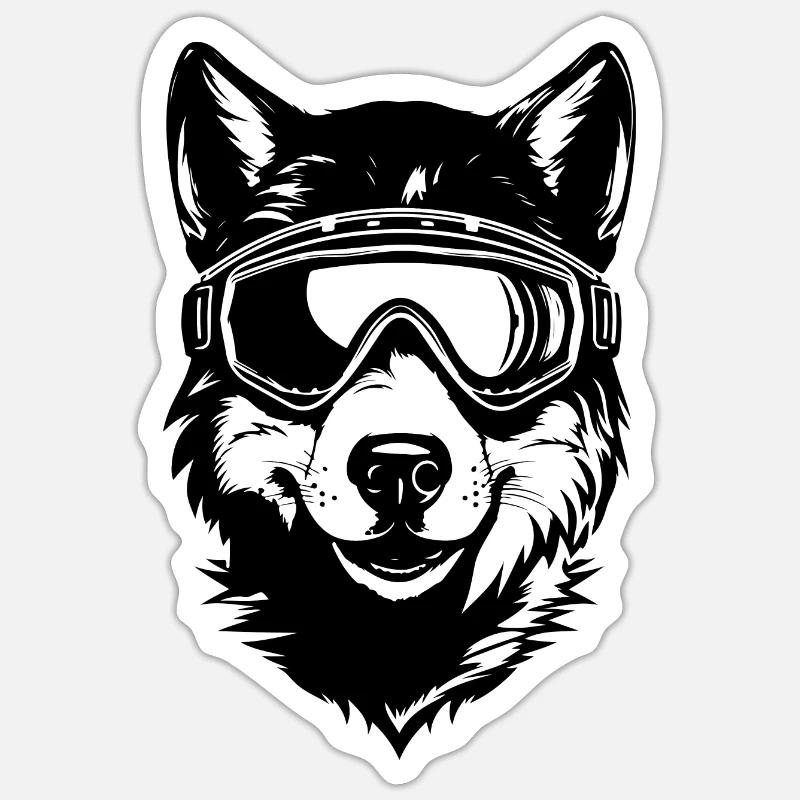 Ski Wolf - Sticker Größe S (10 x 10 cm) - Mattweiß