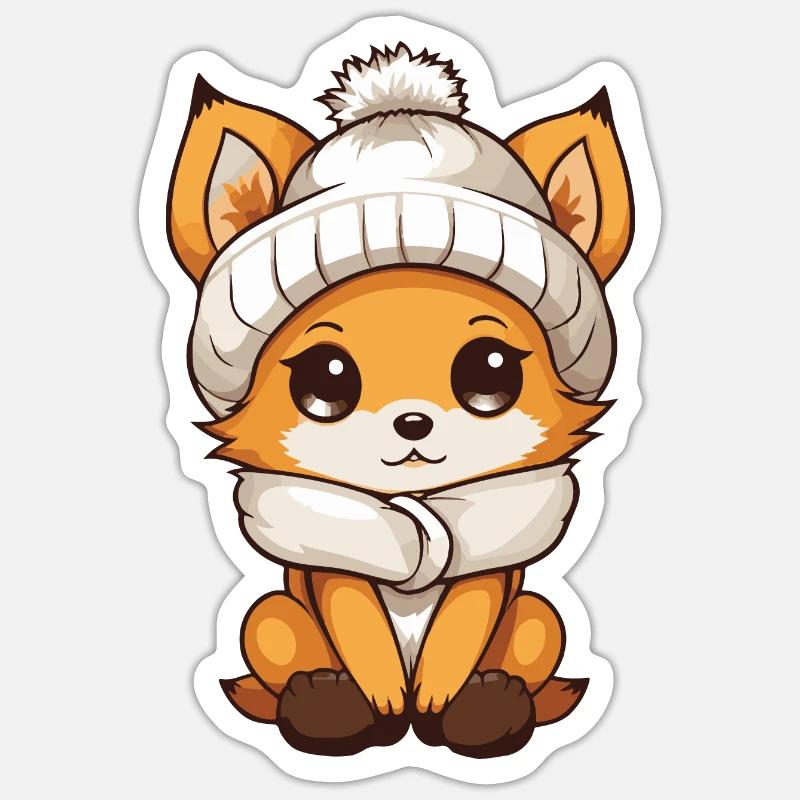Bande dessinée d’hiver Fox - Sticker taille S (10 x 10 cm) - blanc mat