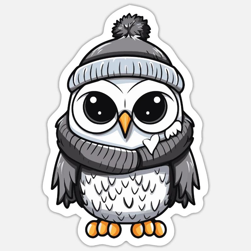 Owl Winter Comic - Sticker size S (10 x 10 cm) - white matte