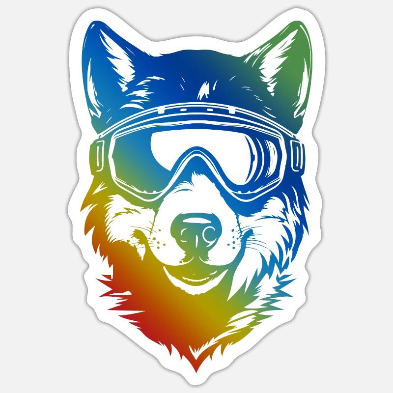 Ski Wolf Bunt - Sticker Größe S (10 x 10 cm) - Mattweiß