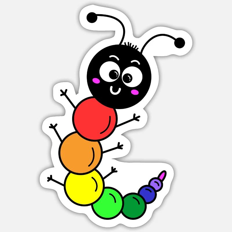 Chenille arc-en-ciel - Sticker taille S (10 x 10 cm) - blanc mat