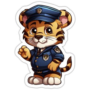 Tiger Polizist - Sticker Größe S (10 x 10 cm) - Mattweiß - Vorne