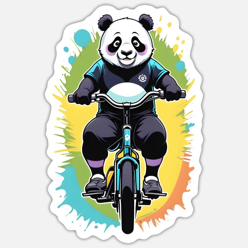 Panda Cyclist - Sticker size S (10 x 10 cm) - white matte
