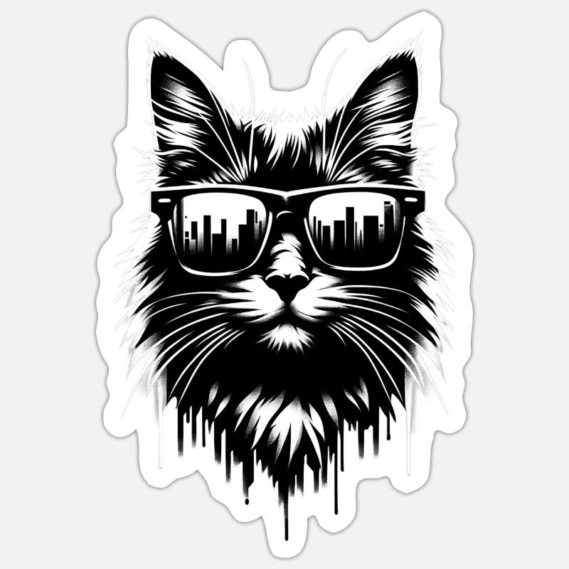 Chat cool | Lunettes de soleil Cat - Sticker taille S (10 x 10 cm) - blanc mat