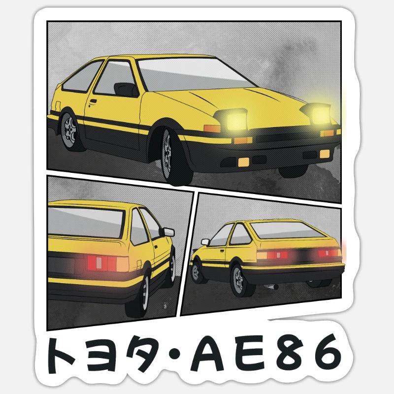 SUNBURST CAR COMIC / POP UP HEADLIGHTS HATCHBACK Sticker size S (10 x 10 cm)