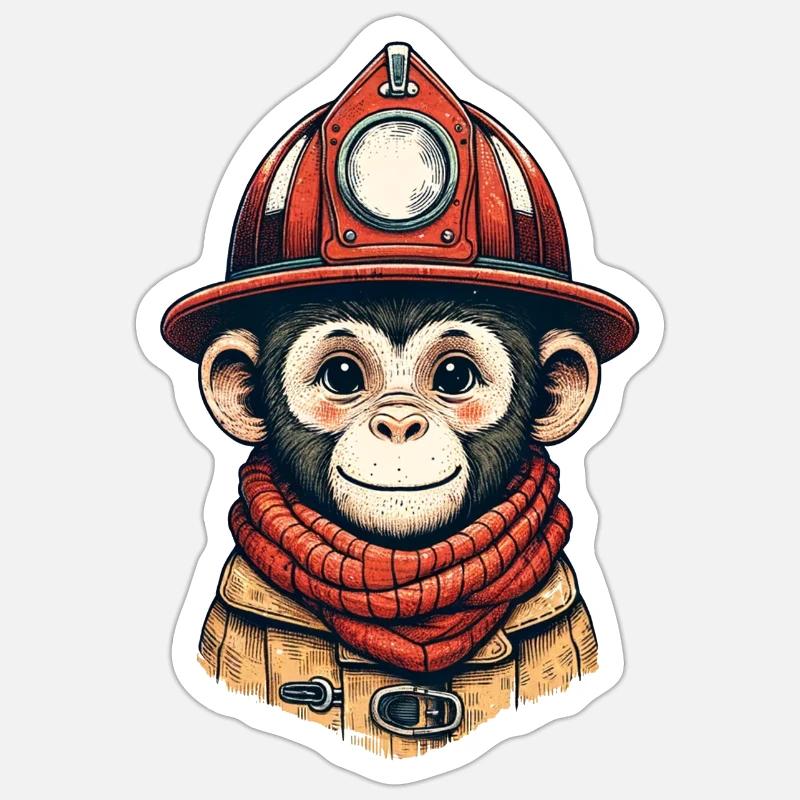 Pompier singe | Sapeurs-pompiers Äffle - Sticker taille S (10 x 10 cm) - blanc mat