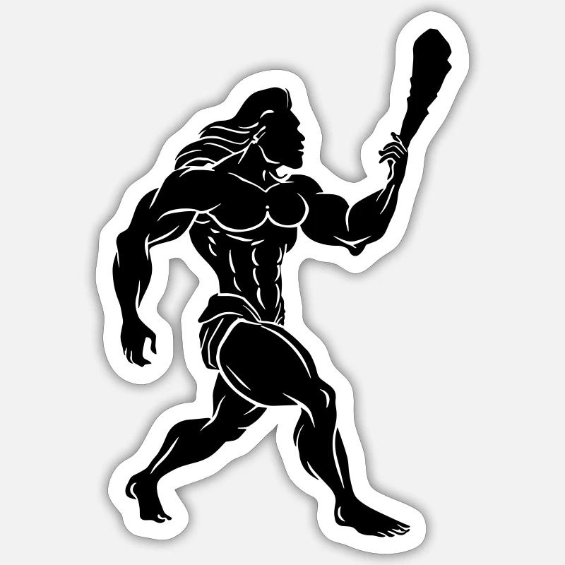 Prähistorischer Mann mit Keule Sticker Größe S (10 x 10 cm)