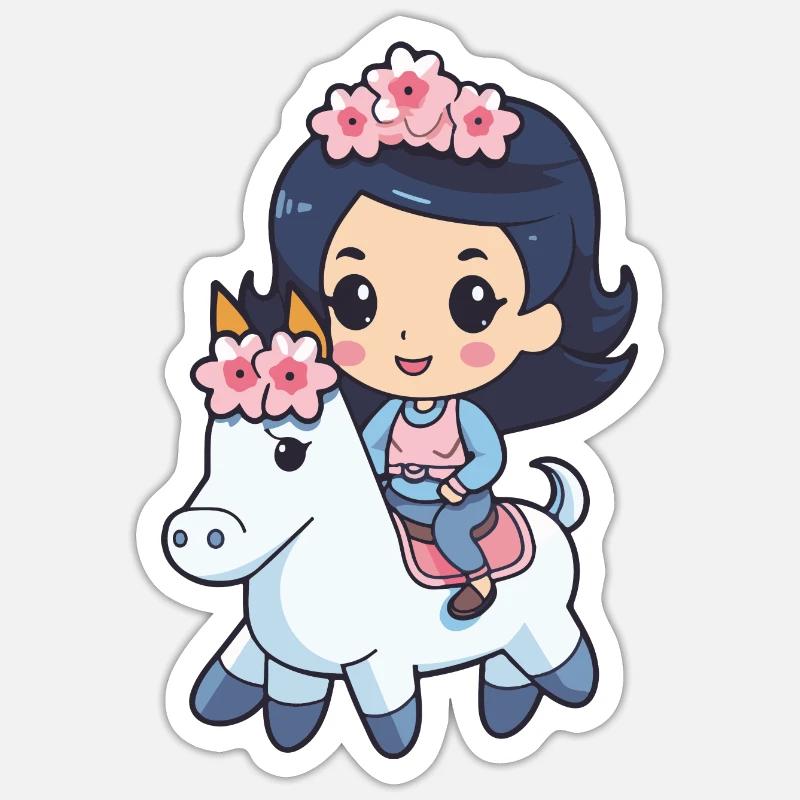 Princesse Cheval Mignon - Sticker taille S (10 x 10 cm) - blanc mat
