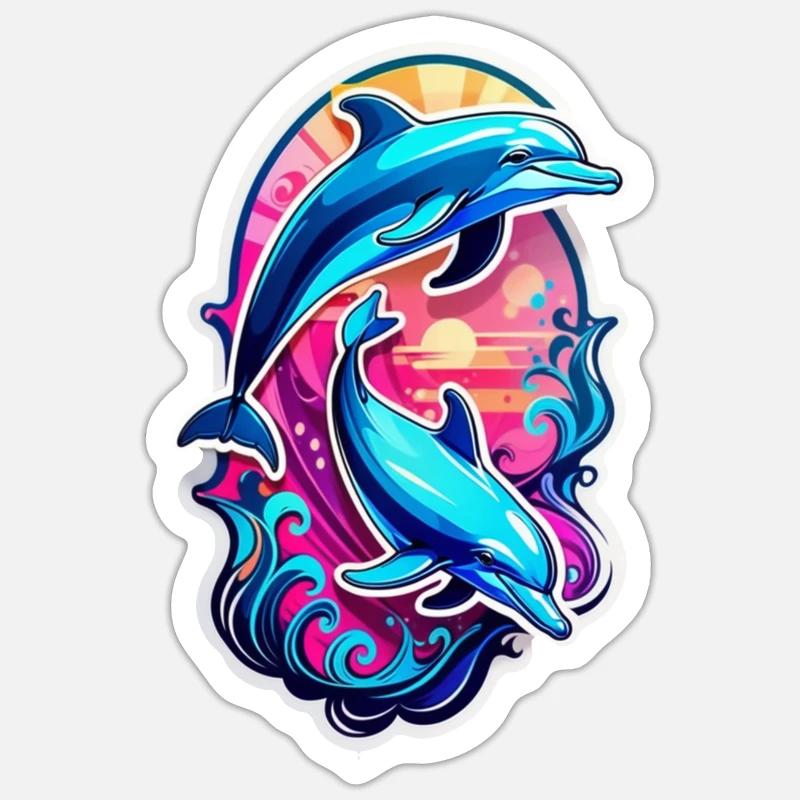 Dolphin & Ocean - Sticker size S (10 x 10 cm) - white matte