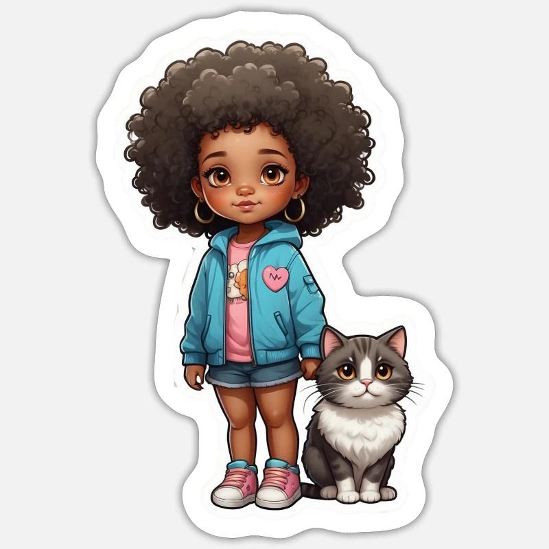 Kind Katze Freunde Geschenkidee - Sticker Größe S (10 x 10 cm) - Mattweiß