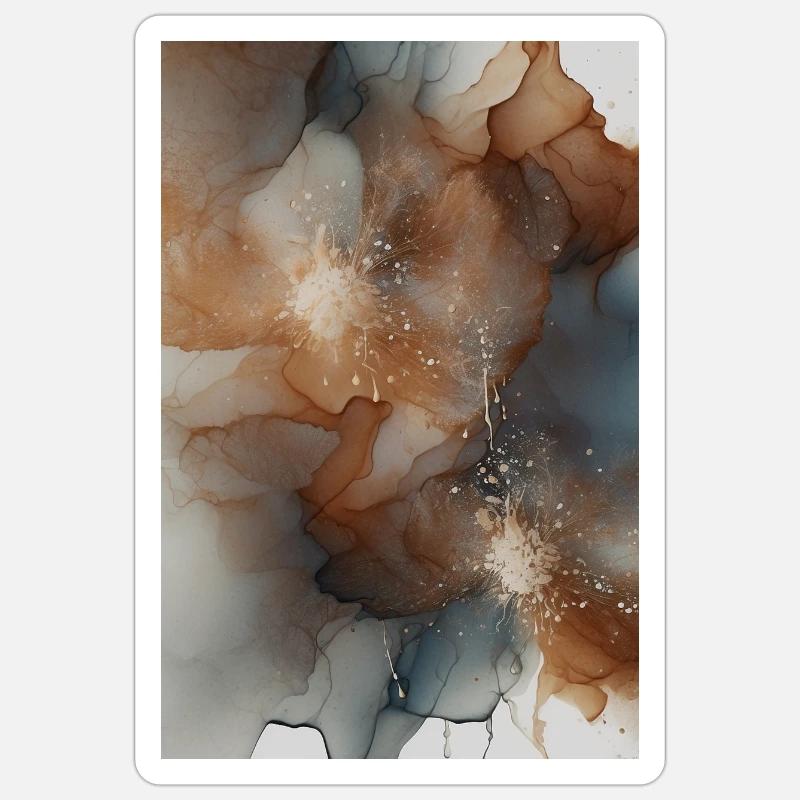 Blue and caramel brown tone floral print Sticker size S (10 x 10 cm)