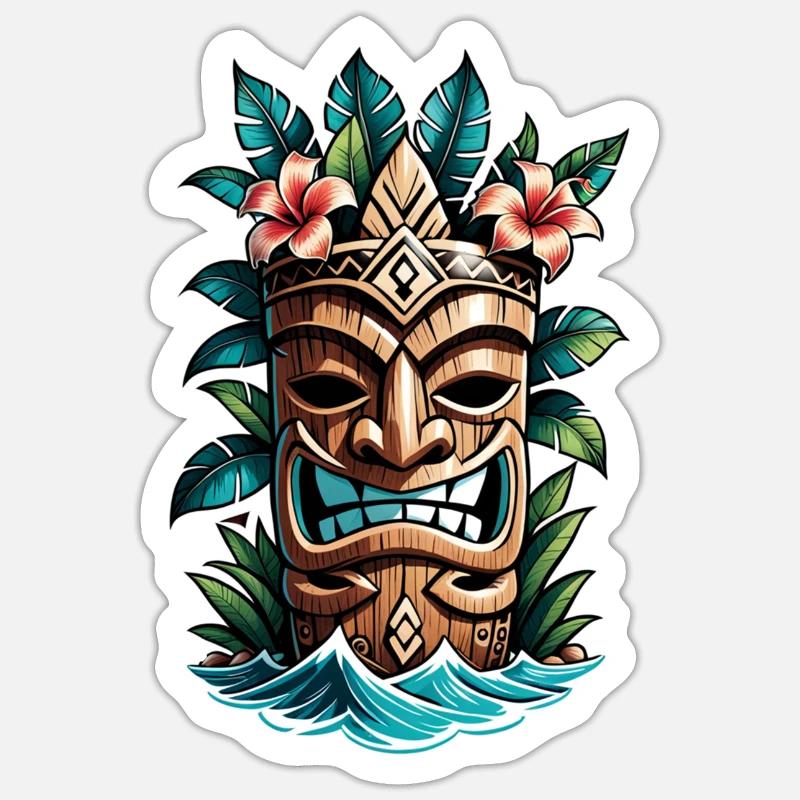 tiki beach - statue polynèsie - Sticker taille S (10 x 10 cm) - blanc mat